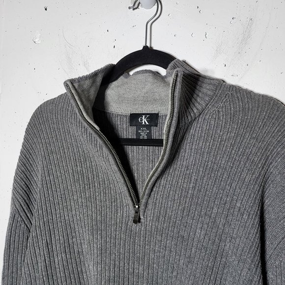 Calvin Klein Mens Gray Ribbed 1/4 Zip Sweater Size XXL Neutral Winter Preppy - Picture 3 of 10